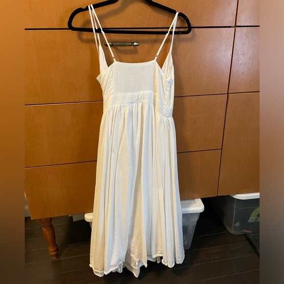 Lulus- Perfect Cutie White Linen Sleeveless Wrap Midi Dress in S - Picture 4 of 7
